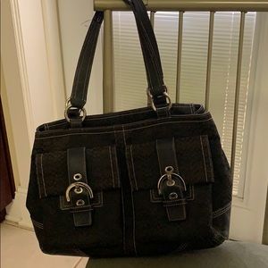 Large Coach Shoulder Bag canvas print w/ leather